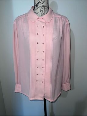 VTG Messages Pink Faux Pearl Button Pintuck Blouse Peter Pan Collar Plus 18